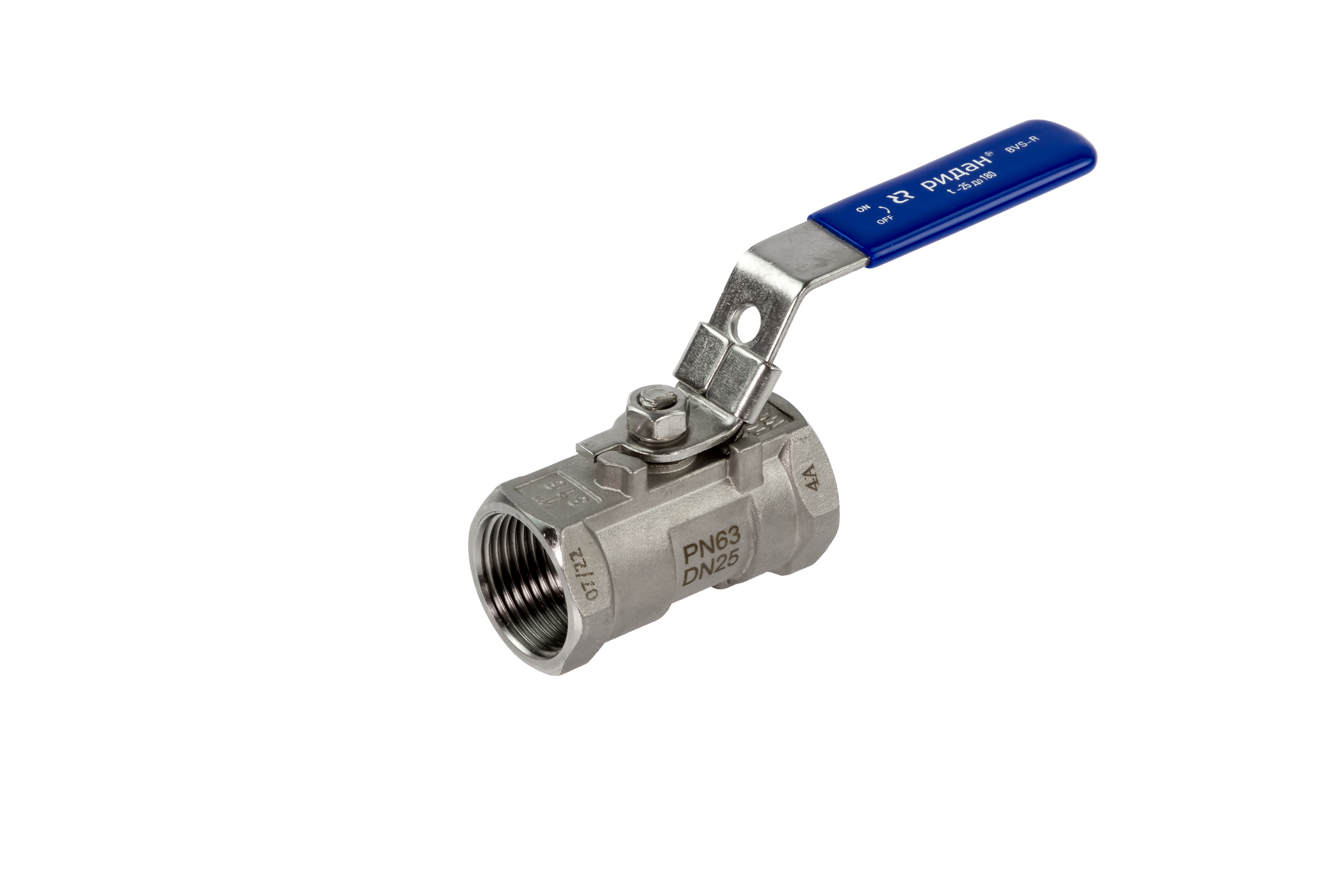 Ридан BVS-R 082X4605R — Шаровый кран резьбовой DN32 PN63, с рукояткой, корпус — коррозионностойкая сталь, шар — коррозионностойкая сталь AISI316; уплотнение по шару R-PTFE (15% C)