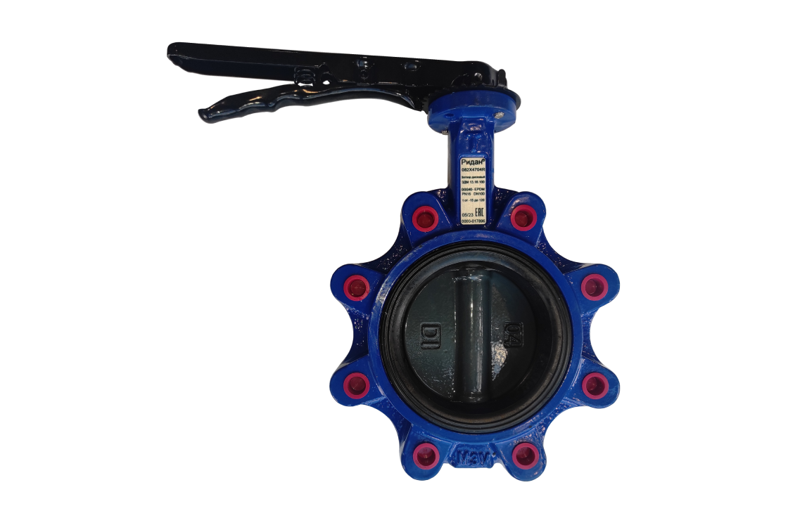 Ридан 082X4706R — Затвор дисковый с резьбовыми проушинами ЗДМ 13.16.150 PN16, DN150, с рукояткой, корпус GG25, диск чугун RAL5002