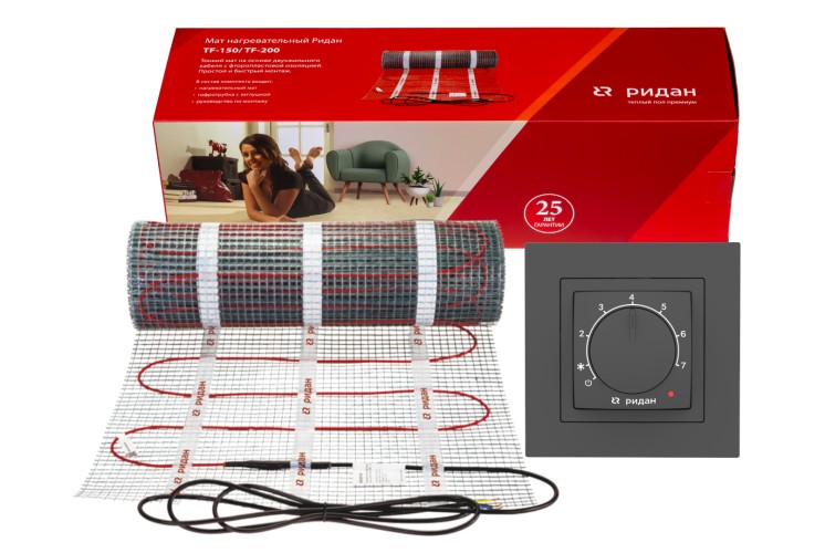 Ridan 21RT1065R — Розничный комплект для теплого пола: нагревательный мат Ridan TF-200 3 м² с терморегулятором Ridan Twist (белый)