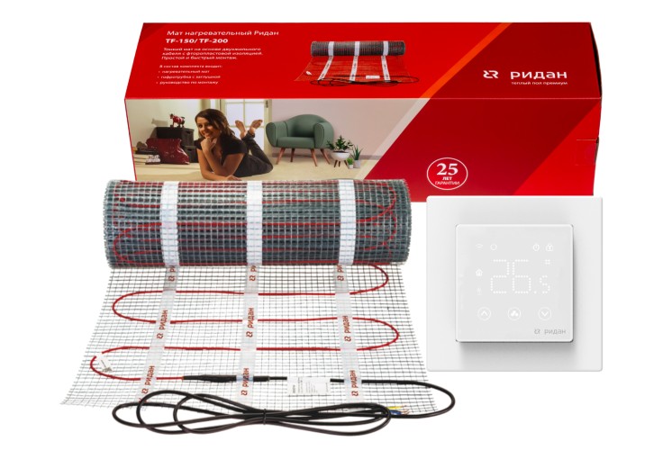 Ridan 21RT1103R — Розничный комплект для теплого пола: нагревательный мат Ridan TF-200 1 м² с терморегулятором Ridan Clever (черный)
