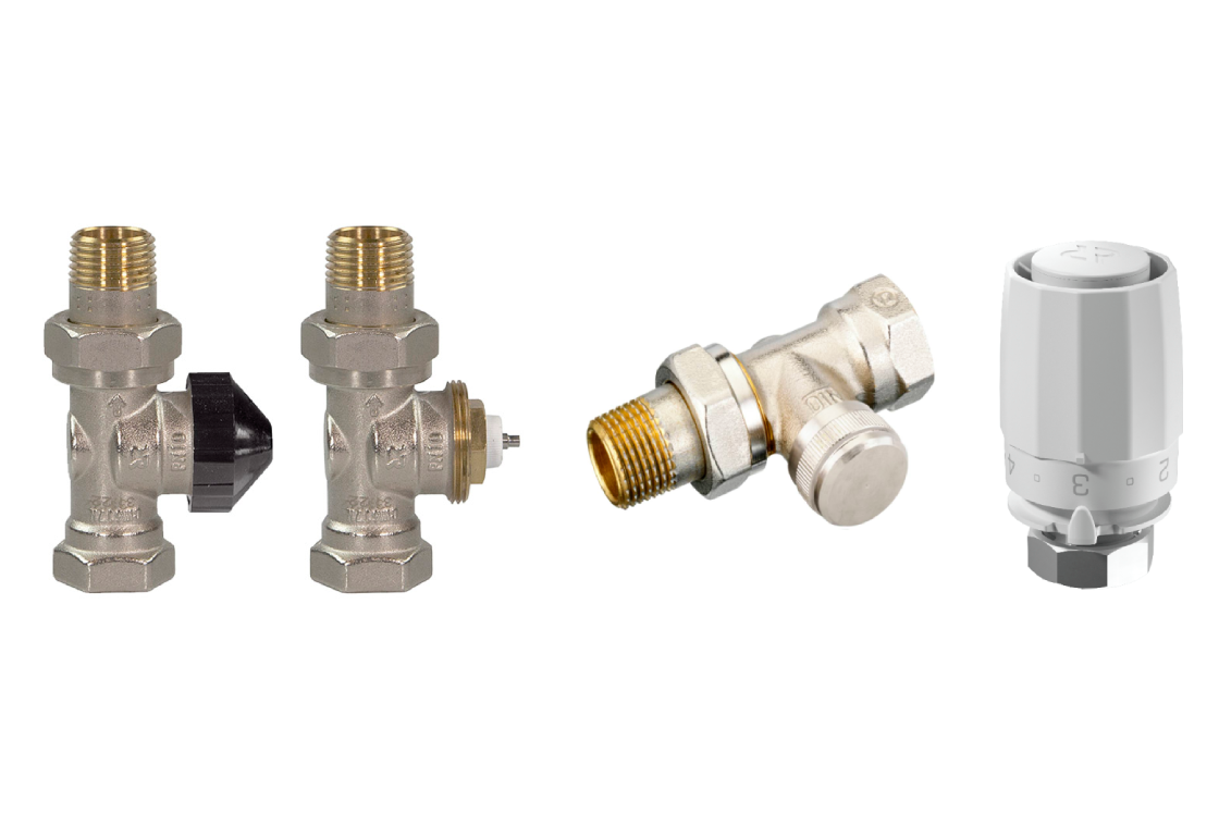 Комплект для двухтрубной системы отопления: клапан терморегулирующий 013G7016R + клапан запорный прямой 003L0146R + термостатический элемент 003G8001R (присоединение М30х1,5)